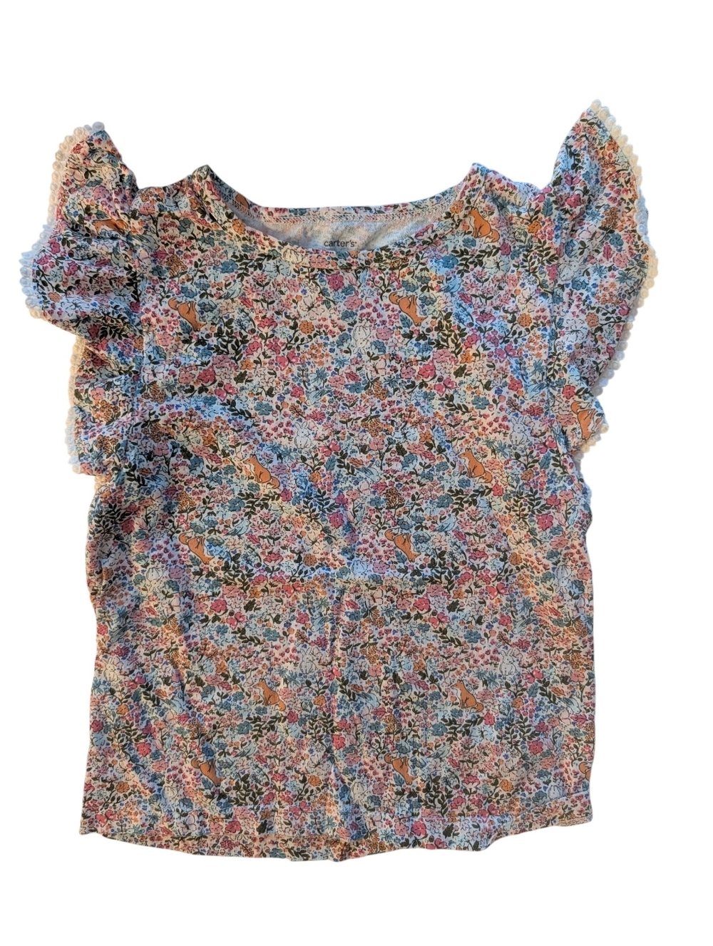 Carter's Girls Floral Ruffle Sleeve Top - Multicolor Cotton Size 6